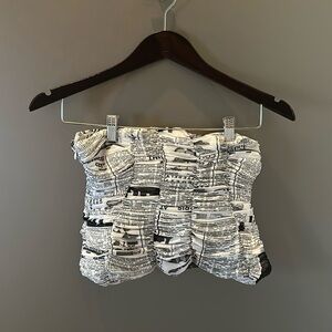 Ruched Newspaper Print Corset Top